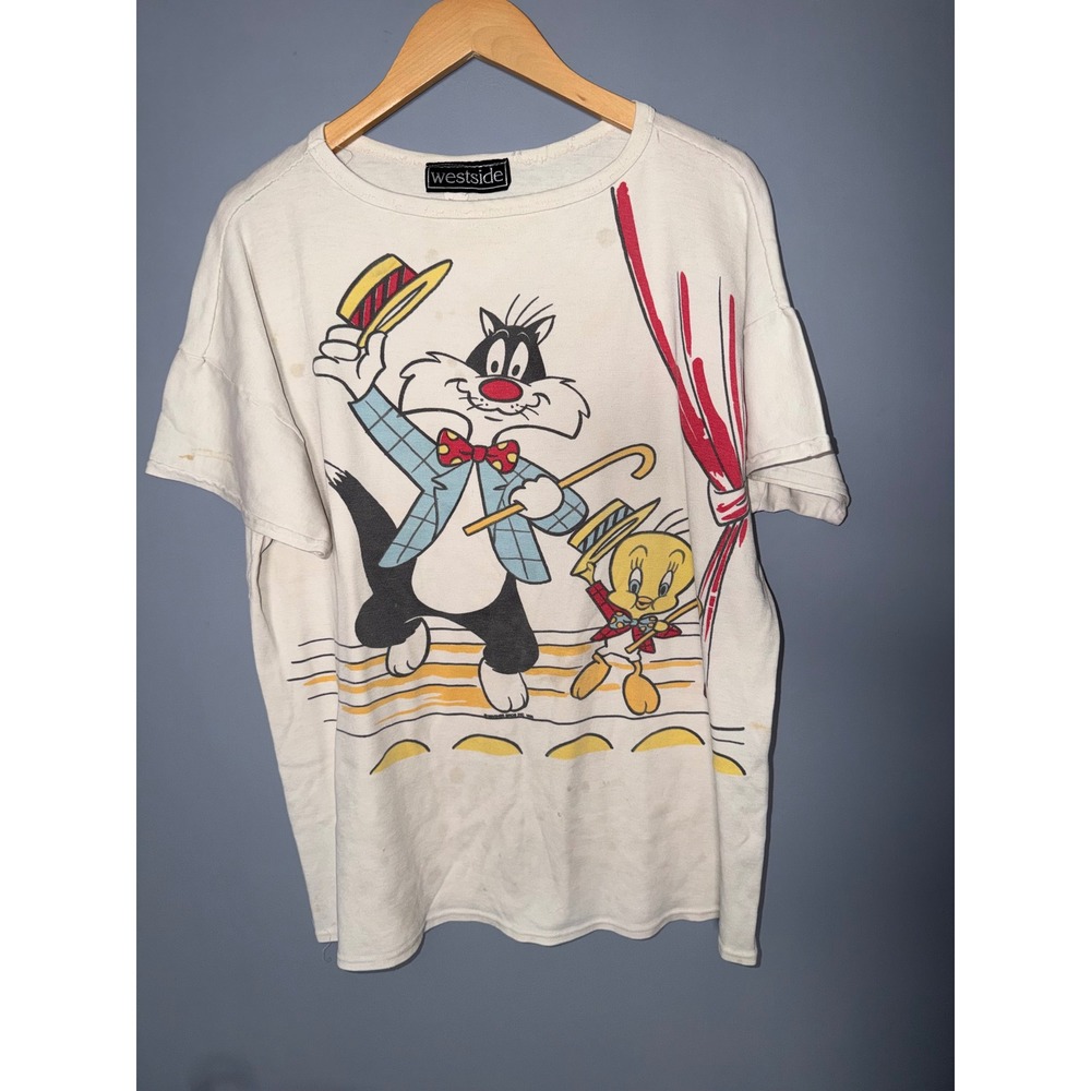 Vintage 1986 Looney Tunes‎ Sylvester Tweety T-Shirt Westside White Single Stitch